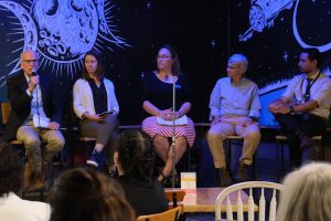 Sen. Peter Welch, Winooski Mayor Kristine Lott, Sarah Waring, Rural Development State Director for USDA; Deac Decarreau, Executive Director of the Winooski Housing Authority; Wilmer Chavarria, Superintendent of Schools for the Winooski School District at Sen. Welch's Rural Development Listening Session in Winooski